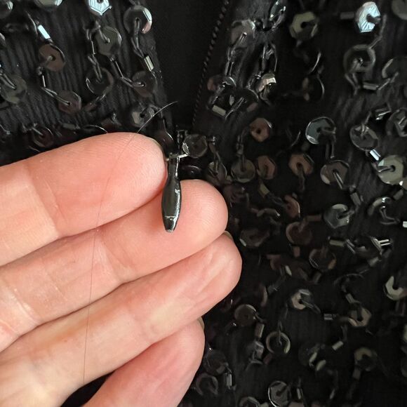 VTG Sz L Lawrence Kazar Silk Sequined New Years 2000 top shoulder pads y2k - Picture 4 of 16